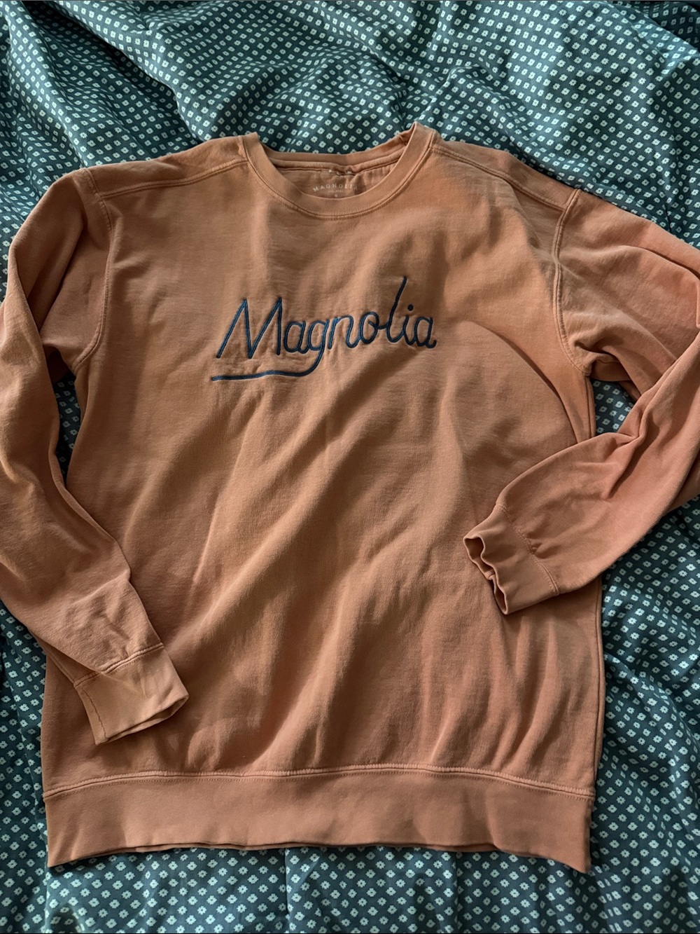 Magnolia Unisex Crewneck Sweatshirt in Burnt Orange with Navy Script